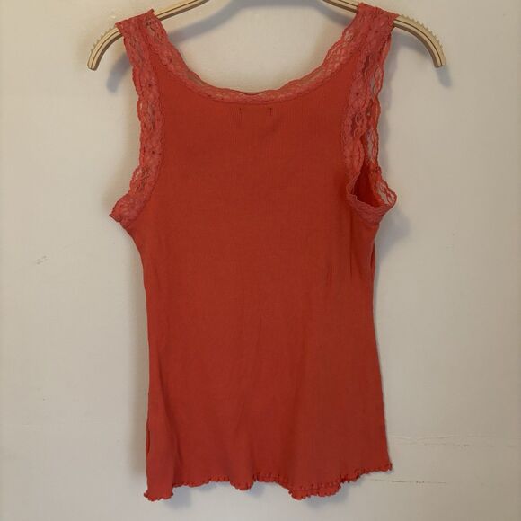 Y2K‎ Tank Top Lave Trim V-Neck Ruffle Hem orange Apt 9 M Fairy 100% Cotton - Picture 4 of 5